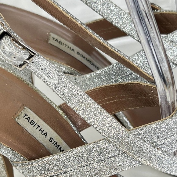 Tabitha Simmons Glitter Metallic Silver Stiletto Strappy Heel Prom Wedding 8.5 - Picture 11 of 11